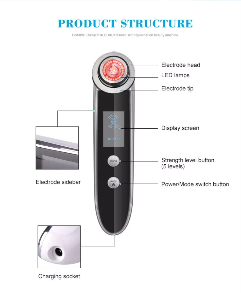 Ibeier Portable Home Use Wrinkle Removal Rf Device With Ems Led Ultrasonic